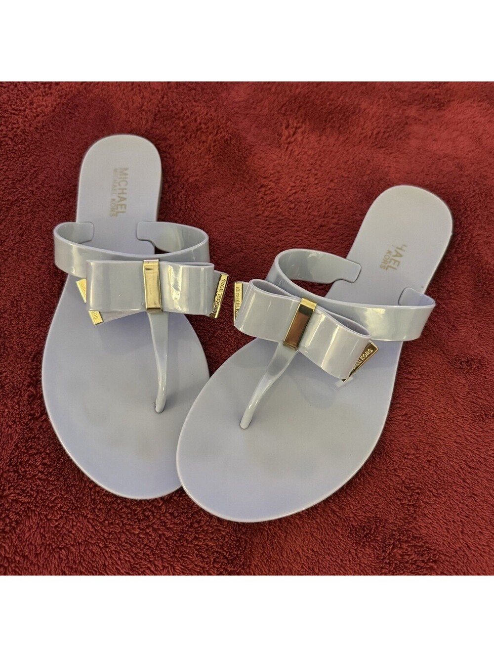 Michael Kors PVC Bow Thong Sandals Light Gray Slip On Comfort Women's Size 8